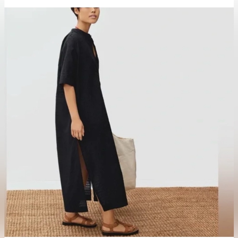 Everlane Black Short-Sleeve Maxi Dress with Side Slit